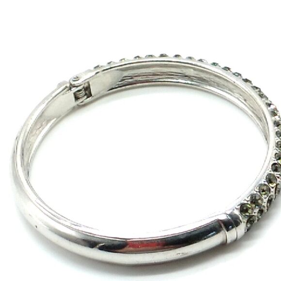 Crystal Studded Hinged Clamper Bangle Bracelet Silver-tone - Picture 10 of 12